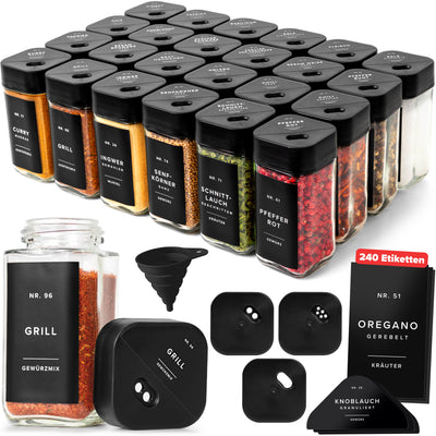 Gewürzgläser Eckig Set mit Streueinsatz (24 x 120ml)