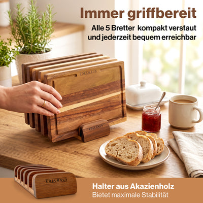 EDELHAUS Frühstücksbrettchen Akazie (5er Set, 23 × 16 cm)