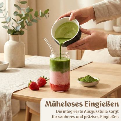 Matcha Set (7 Teilig) Matcha Schale mit Besen, Sieb, Löffel (Schwarz)