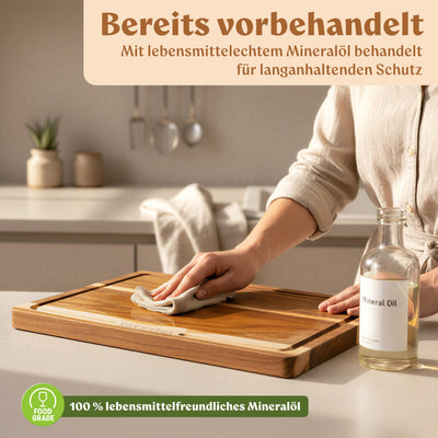EDELHAUS Schneidebrett Holz 3er Set (40x30cm / 33x24cm / 26x18cm) Holzschneidebrett aus Massiver Akazie - 2cm dicke Holzbretter Küche mit Saftrille - Design Cutting Board Schneidbrett Set