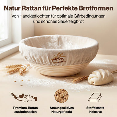 EDELHAUS Rundes Gärkörbchen Set zum Brotbacken (7-teilig)