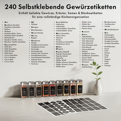 EDELHAUS  Gewürzgläser Set mit Edelstahldeckel  (24 Stück) mit 240 Schwarze Etiketten