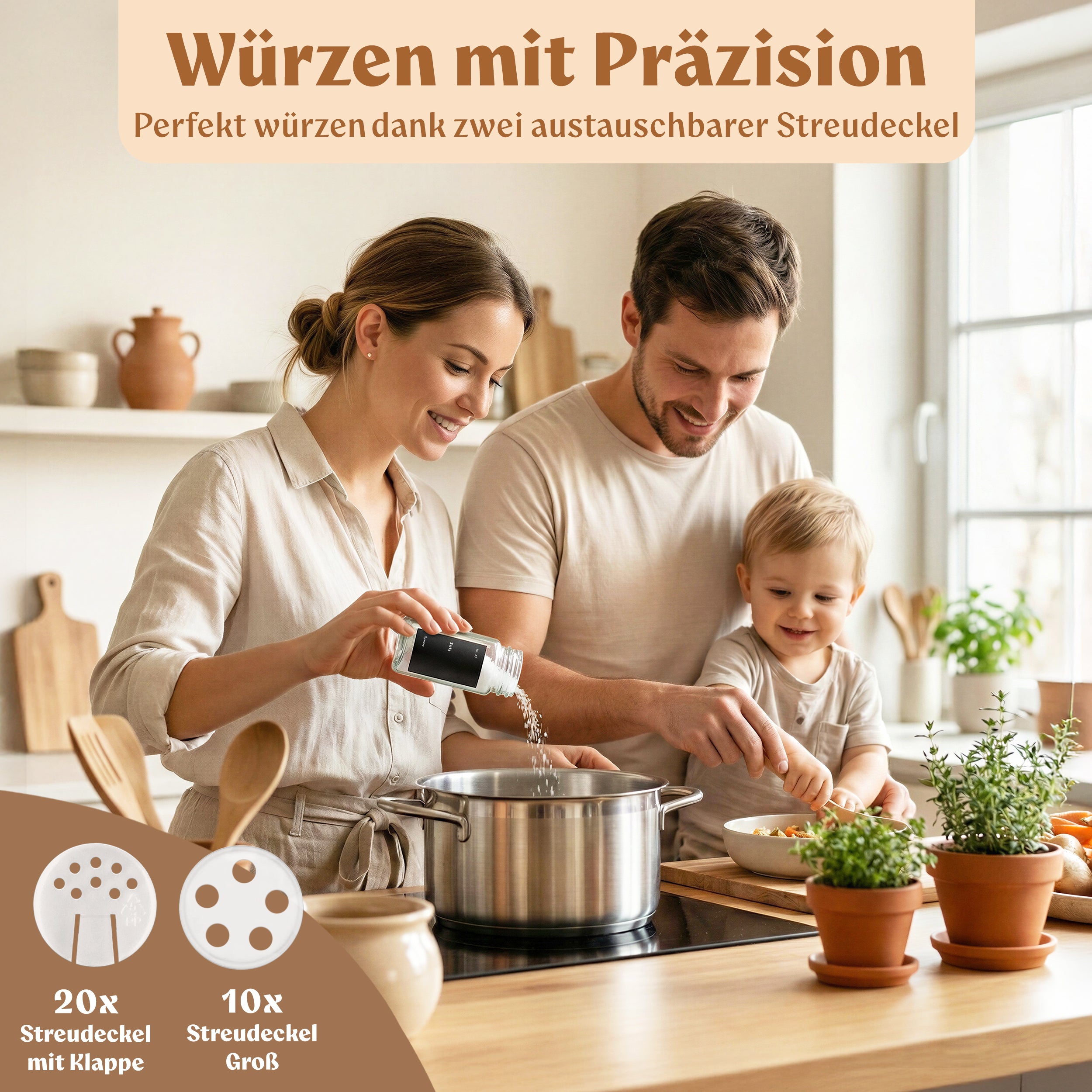 Gewürzgläser Eckig Set mit Plastikdeckel (24 x 120ml) Gewürzstreuer mit Streueinsatz und 240 Etiketten Schwarz