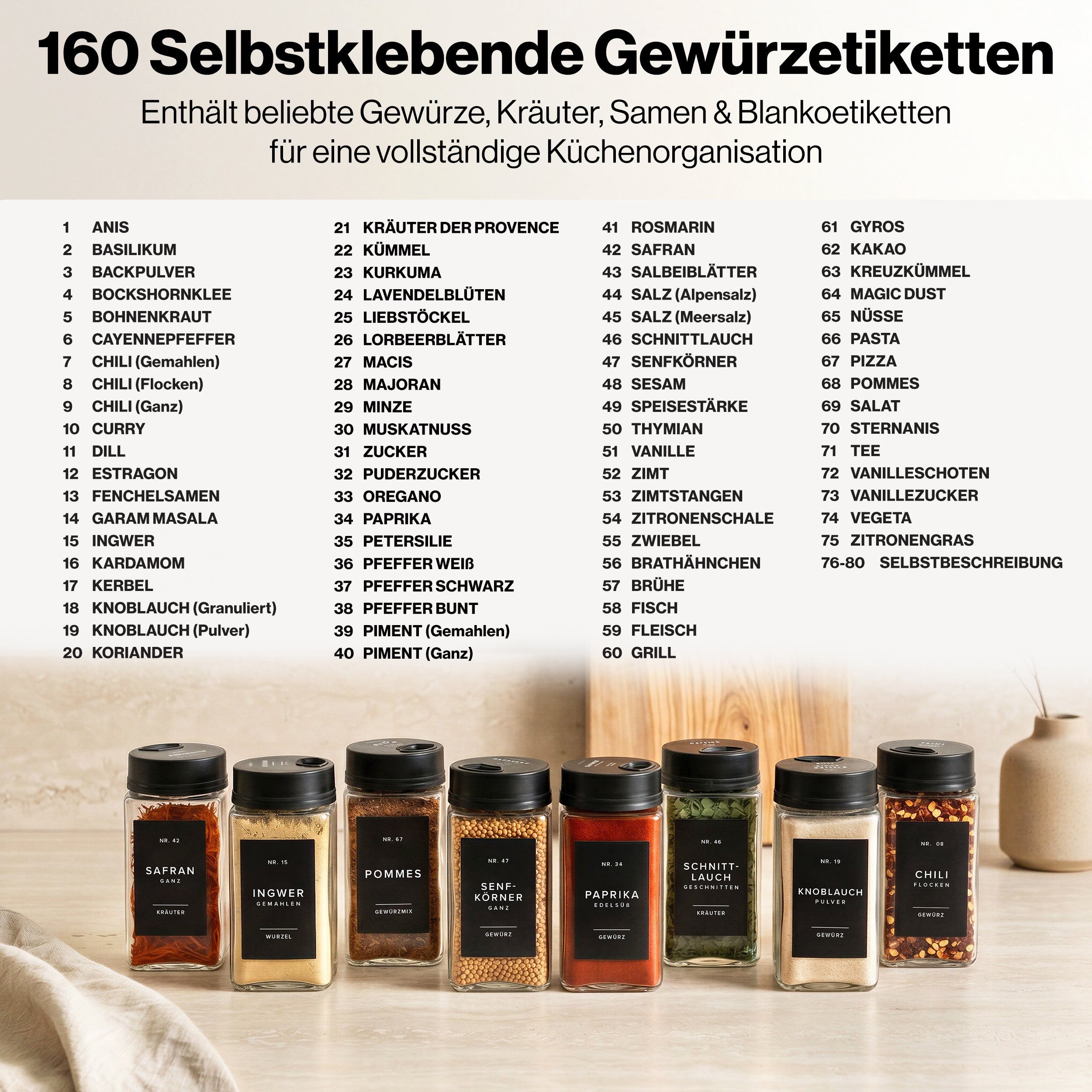 EDELHAUS Gewürzgläser Eckig Verstellbarerem Deckel Schwarz  (12 x 200 ml)