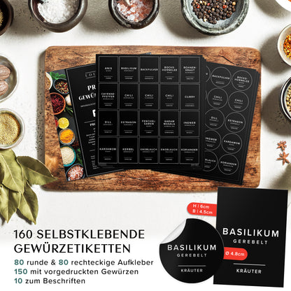 Edelstahldeckel Gewürzgläser 190 ml (12 kusů) se 160 etiketami 