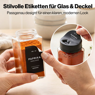 EDELHAUS Gewürzgläser Eckig Verstellbarerem Deckel Schwarz  (12 x 200 ml)