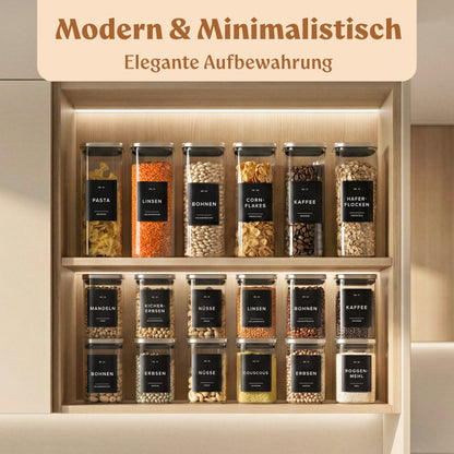 Vorratsgläser mit Deckel aus Edelstahl (4x 1000ml, 8x 600ml) Vorratsdosen mit Deckel &amp; 114 Vorratsetiketten - Luftdichtes Vorratsglas - Stapelbare Glasbehälter