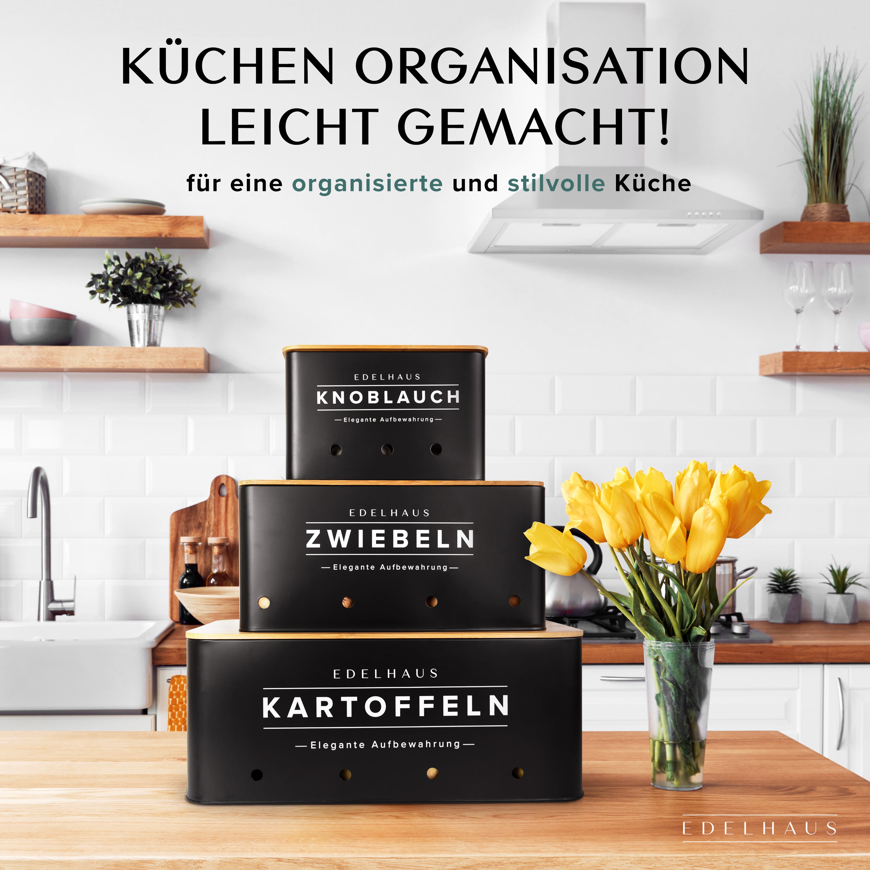 Kartoffel Aufbewahrungsbox [3er Set] für Kartoffeln, Zwiebel und Knoblauch