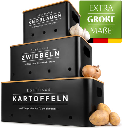 Kartoffel Aufbewahrungsbox [3er Set] für Kartoffeln, Zwiebel und Knoblauch