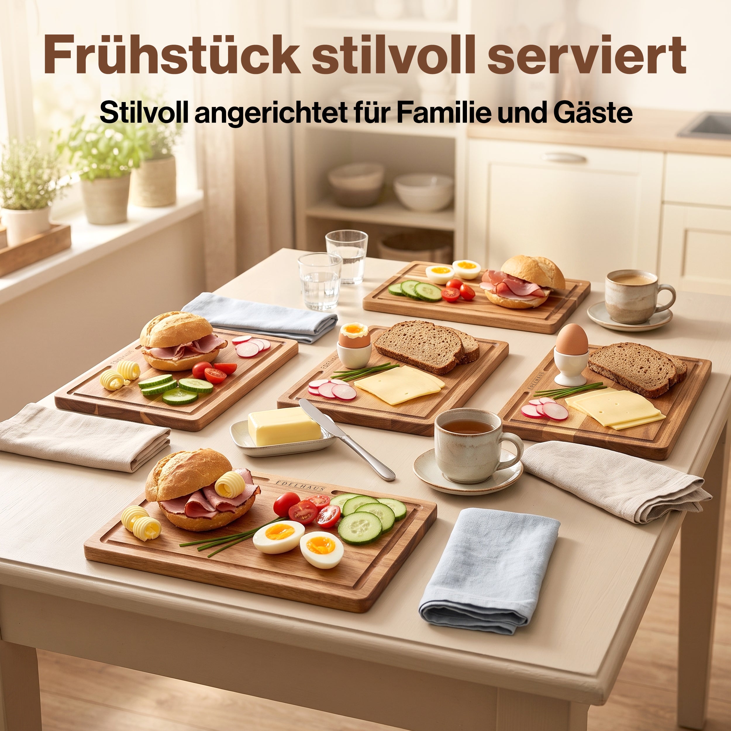 EDELHAUS Frühstücksbrettchen Akazie (5er Set, 23 × 16 cm)